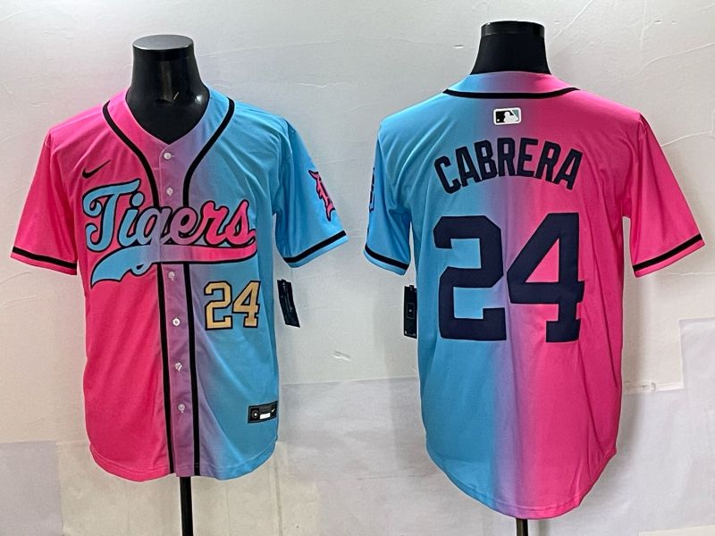 Men 2025 Detroit Tigers 24 Cabrera Blue pink Game Nike MLB Jersey style 02